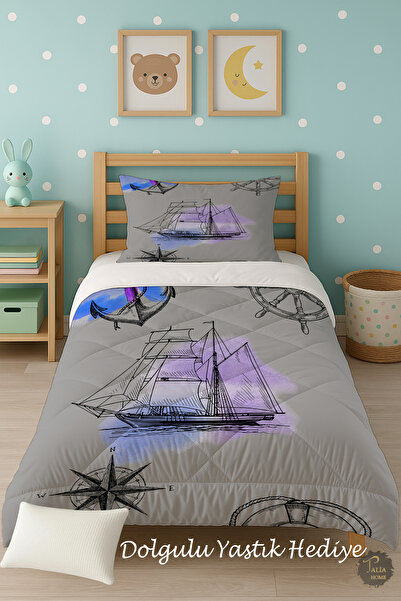 Talia Home Sailor Patterned Single Children's Quilt Sleeping Set Tlag-036