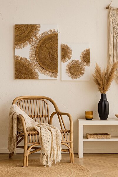 sisucandles1 Hasır Jüt ip, El Yapımı,Dekoratif Bohem Tuval Tablo Duvar Dekora...