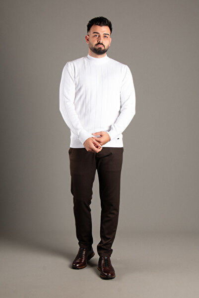 ZEKİ ÖZER Men's White Patterned Fishing Knitwear