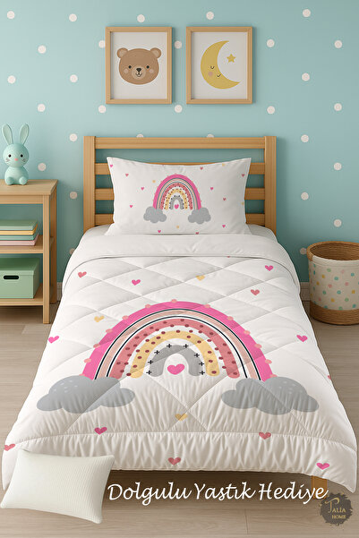 Talia Home Colorful Rainbow Patterned Single Children's Quilt Sleeping Set Tlag-025