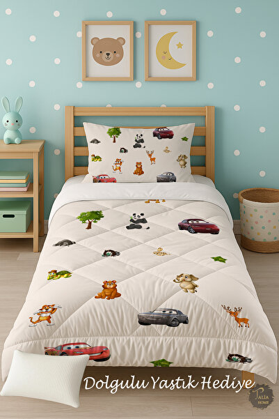 Talia Home Cute Animals and Car Patterned Single Children's Quilt Sleeping Se...