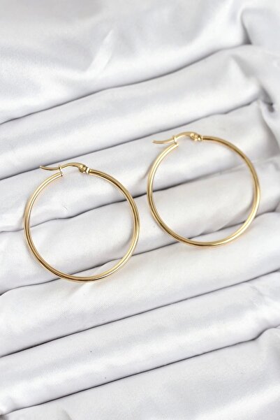 Clariss 316L Steel Gold Color 35 mm Hoop Women Earrings