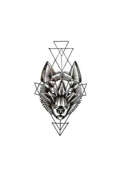 SYGGY Temporary Tattoo for Arm or Leg, Geo Wolf, 10 x 6 cm