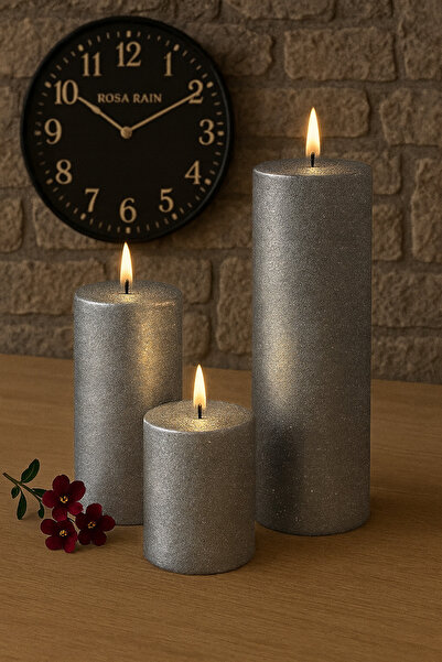 ROSA RAİN 3 BOY SİLİNDİR SİMLİ MUM BOYLAR 6.9.12 CM