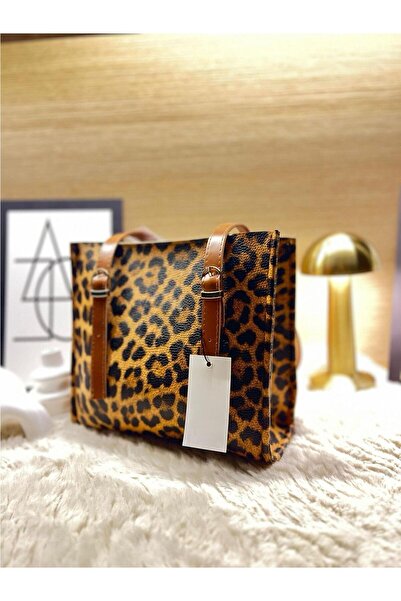 MODANTA Savana Elegance Leopard Patterned Women's Leather Strap Hand and Shoulder Bag