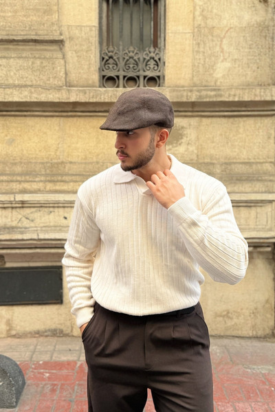 Livio Ferri Kimi Ribbed Men's Knitwear Polo Neck Regular Fit Long Sleeve T-Shirt