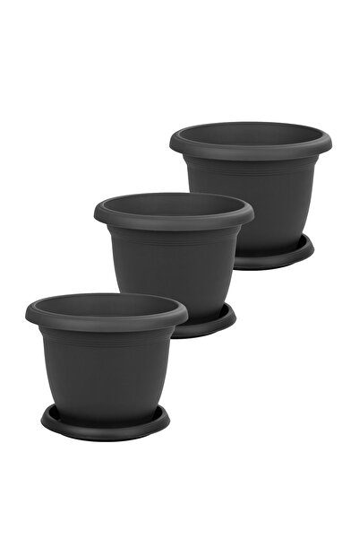 TEMMUZ HOME No 3 Villa Saksı 3 Adet 1.7 Litre 18cm Delikli Tabaklı Plastik Yu...