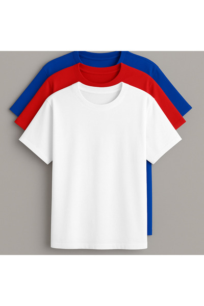 MARKATEM 3-Pack Eco Multi-Size Oversized T-Shirts, White, Blue, Red