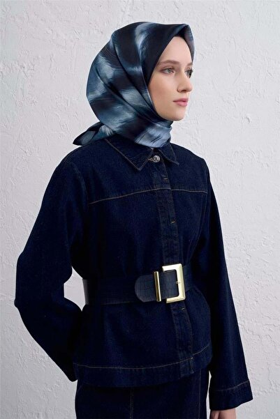 Armine Eșarfă din mătase pură Sura IST 9432 - 33 Bleumarin cu model mixt