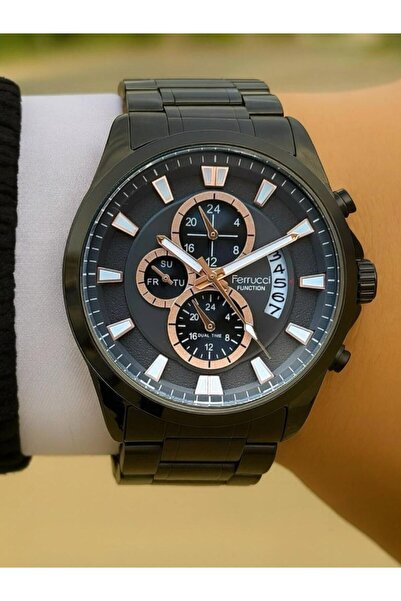 Ferrucci Function Men's Wristwatch – Black Steel Band – Calendar & Dual Time ...