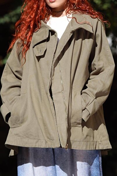 Suziş Stand-Up Collar Gabardine Oversize Trench Coat Cr1403