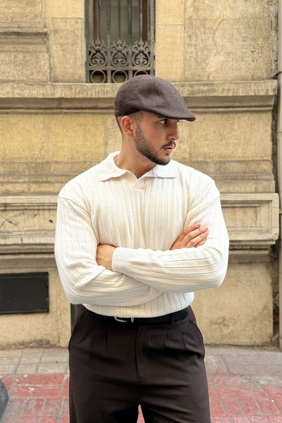 Livio Ferri Kimi Ribbed Men's Knitwear Polo Neck Regular Fit Long Sleeve T-Shirt