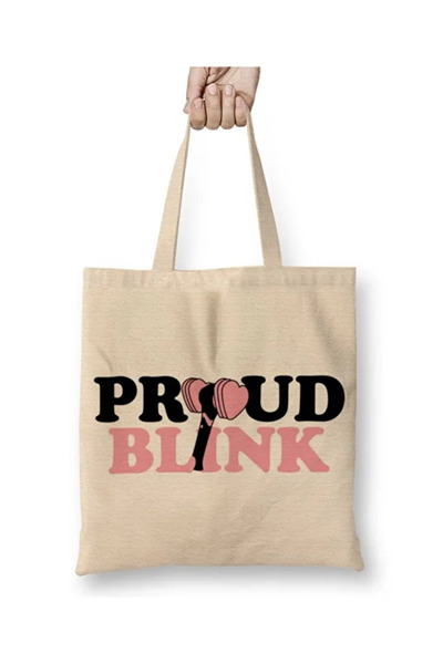 Toyaso Proud Blınk Blackpink Λευκή υφασμάτινη τσάντα με μακριά λαβή Τσάντα αγ...