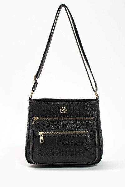 H&D COLLECTİON Geantă de umăr cu mozaic negru pentru femei, cu curea încruciș...