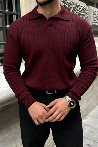 Livio Ferri Kimi Ribbed Men's Knitwear Polo Neck Regular Fit Long Sleeve T-Shirt