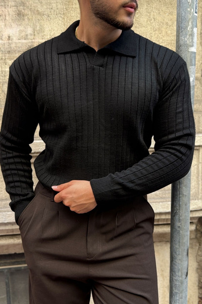 Livio Ferri Kimi Ribbed Men's Knitwear Polo Neck Regular Fit Long Sleeve T-Shirt