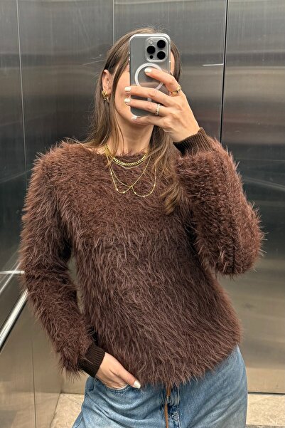 Noi Belis Дълъг пухкав врат с детайли, плетен пуловер за велосипед AW25KZ0039