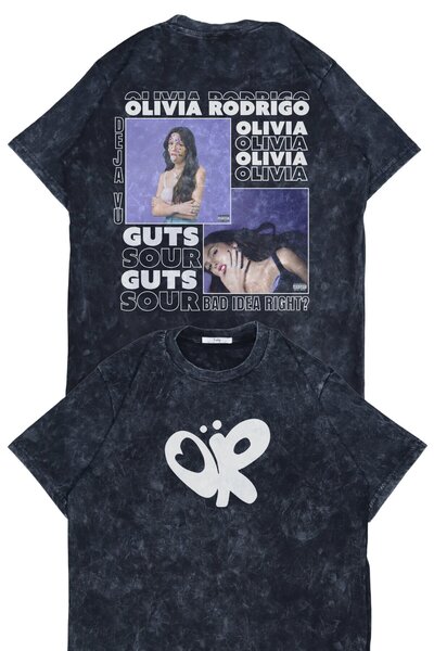 Fuddy Moda تي شيرت قابل للغسل مطبوع عليه Guts Sour للجنسين، تي شيرت كبير الحجم بطابع أوليفيا رودريغو ذو طابع ريترو