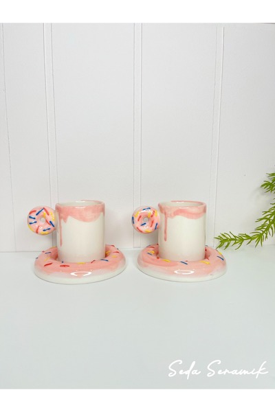 seda seramik Handmade Dila Design Donut 4-Piece Coffee Cup Set for 2 People