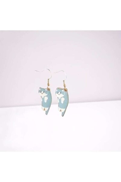SYGGY Women's Earrings, Metal Alloy, Hanging Cat Model Blue