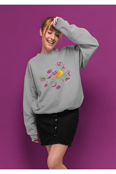 ArtYus FLOWER BIRD Colorat B cu imprimeu B guler rotund ı Hanorac