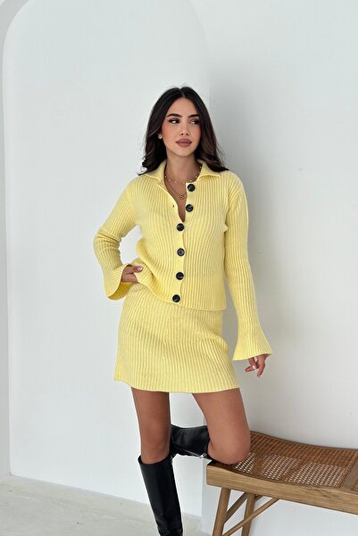 Noi Belis Basic Polo Neck Ribbed Knit Detailed Knitwear Top and Bottom Set Aw25Au0012