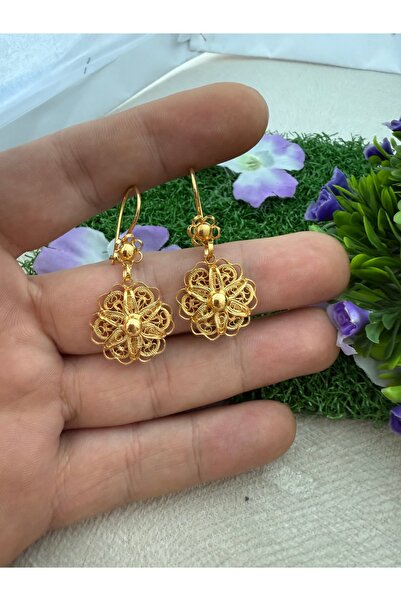 Midyat Artuklu Gümüşçülük Telkari Papatya Modeli Gümüş Altın Kaplama Küpe