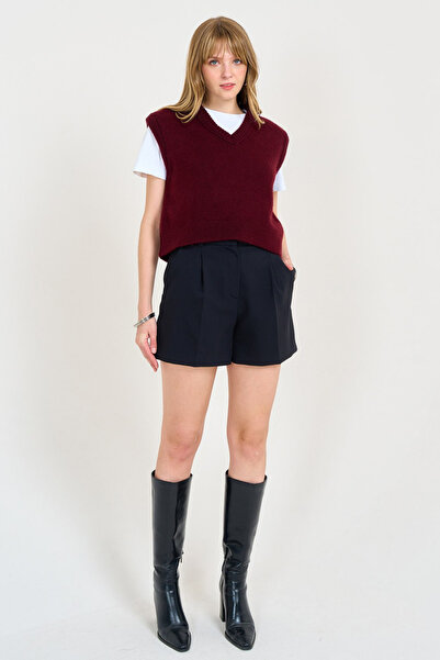 Genel Markalar Kadın V Yaka Fitilli Kenarlı Kolsuz Süveter