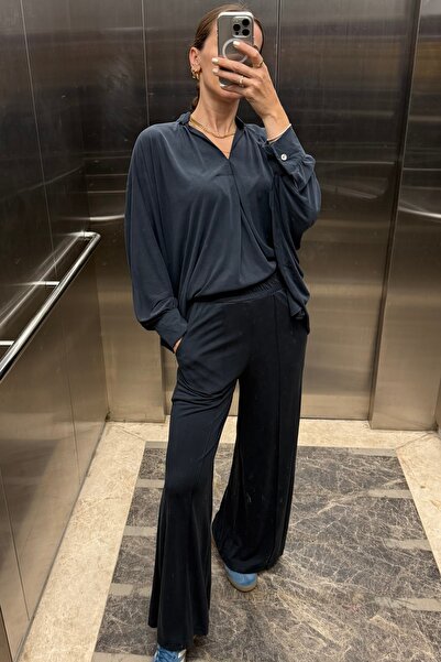 Noi Belis 100% Modal Batwing Sleeve Soft Button Blouse Pants Woven Top-And-Bottom Set Aw25Au0014