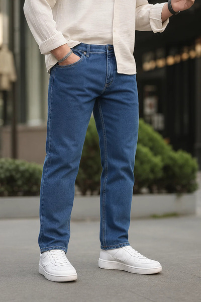DAMGA JEANS Men's Loose Fit Basic Stretch Blue Jeans