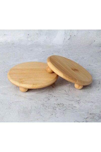 CEZVE HOME Doğal Bambu 25 Cm Sunum Tahtası - Top Ayaklı Ahşap Sunumluk Kahvaltı Ve Servis Tabağı