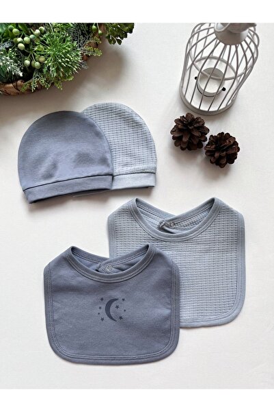 GizaKids 100% Cotton Baby Combed Cotton Hat Bib 4 Piece Set |   Girls Boys Unisex