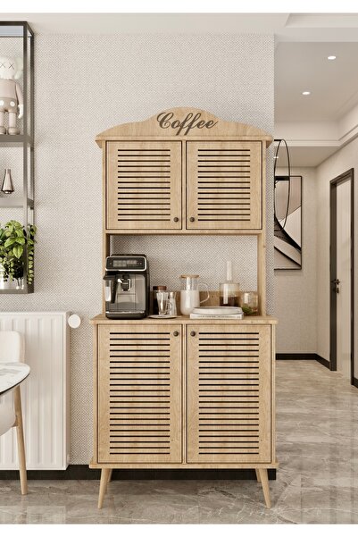 enwood Avior kahve köşesi safir meşe MDF kapaklı raflı 90 cm