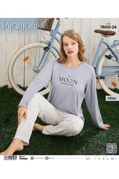 Pijamoni Women's Milan Crew Neck Long Sleeve Slim Pajama Set 7600/24 - 1 Piece