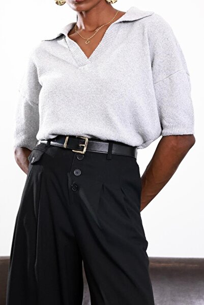 Suziş Shirt Collar Gray Mercerized Knitwear Cr107002