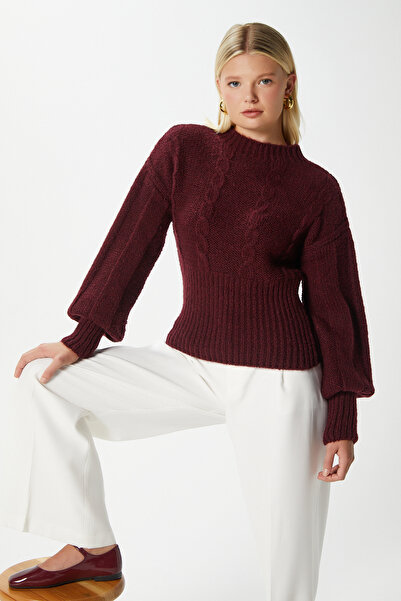 Ritnice Women's Stay Soft Texture Hair Knit Thick Burgundy Knitwear Sweater Kz00174