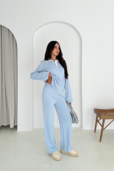 Noi Belis Basic Polo Neck Half Placket Buttoned Knitwear Bottom-Top Set Aw25Au0013