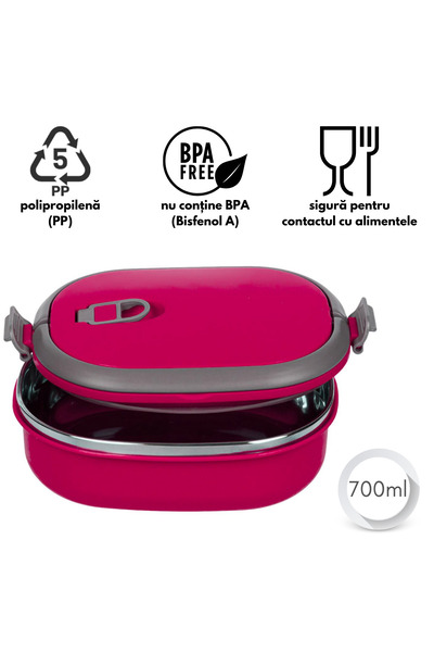 OEM Stainless steel insulated food container with lid and handles, 700ml, Fuchsia