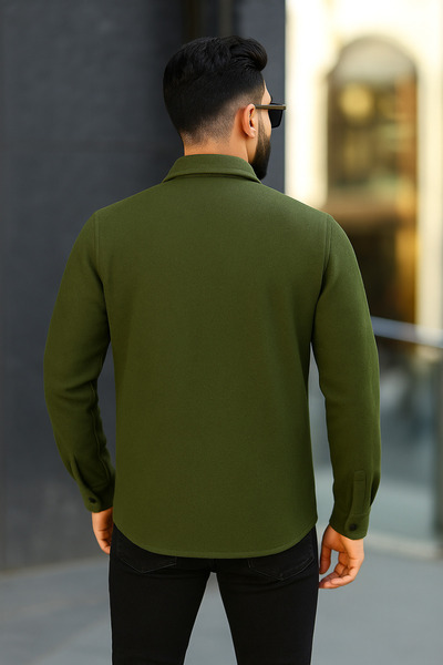 mavisima erkek giyimi Erkek Haki Kaşe Oduncu Overshirt Ceket – Rahat Kalıp Yeni Sezon Kışlık Moda Trend