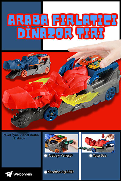 welcomein 6 Tekerlekli Kanatlı Dinozor Araba Fırlatıcı + 2 Arabalı Çocuk Oyun...