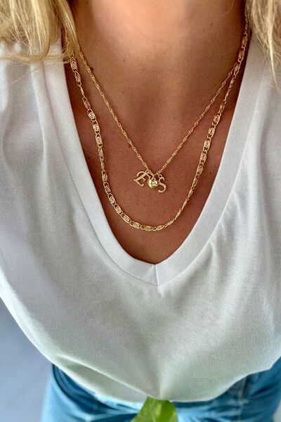 Trendy Butik Two-Letter Heart Double Necklace Combination (Specify the Letter)