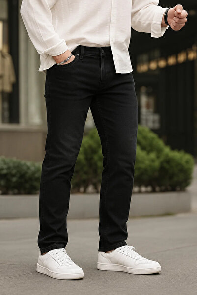 DAMGA JEANS Pantaloni de blugi negri, elastici, de bază, cu picioare largi pe...