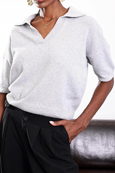 Suziş Shirt Collar Gray Mercerized Knitwear Cr107002