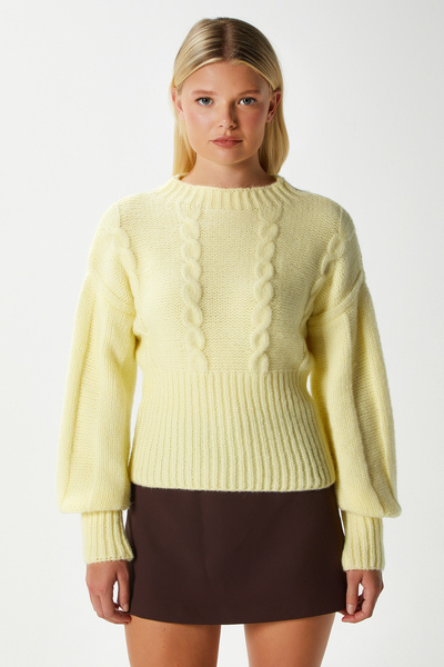 Ritnice Women's Stay Soft Texture Hair Knit Thick Yellow Knitwear Sweater Kz00174