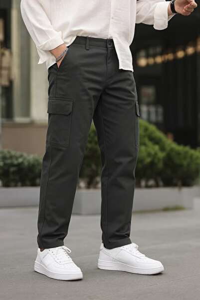 DAMGA JEANS Erkek Bol Paça Kargo Cepli Füme Baggy Pantolon