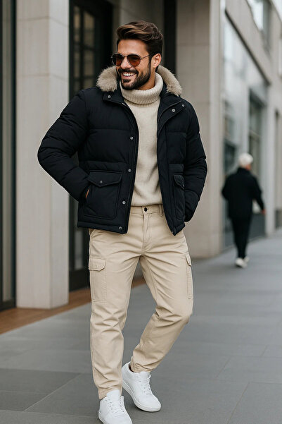 DAMGA JEANS Erkek Bol Paça Kargo Cepli Krem Baggy Pantolon
