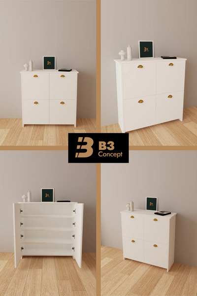 B3 Concept 4 Kapaklı 4 Raflı 1. Kalite Ayakkabılık Kapalı Çok Amaçlı Düşer Kapaklı Modern Ayakkabı Dolabı
