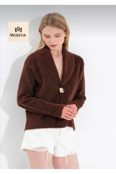 MODİVA MİX Modiva Women Shawl Collar Button Detailed Beard Fabric Plush Cardigan - 5 Color Options