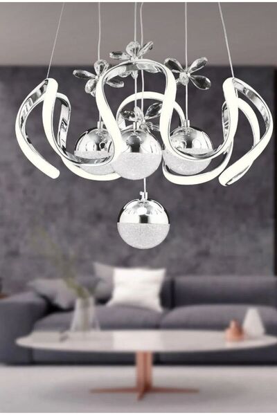 Akgül Kumandalı 3 Renk Işık Özellikli 4 Toplu Modern Krom Kaplama Sarkıt Led Avize Salon Avize