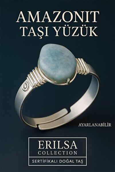 Erilsa Certified Natural Amazonite Stone Ring – Thick Tumbler Case Silver Color Adjustable